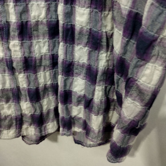 Threads for Thought Organic Cotton Plaid Button Shirt Mens XL Purple White Retro - Picture 4 of 9